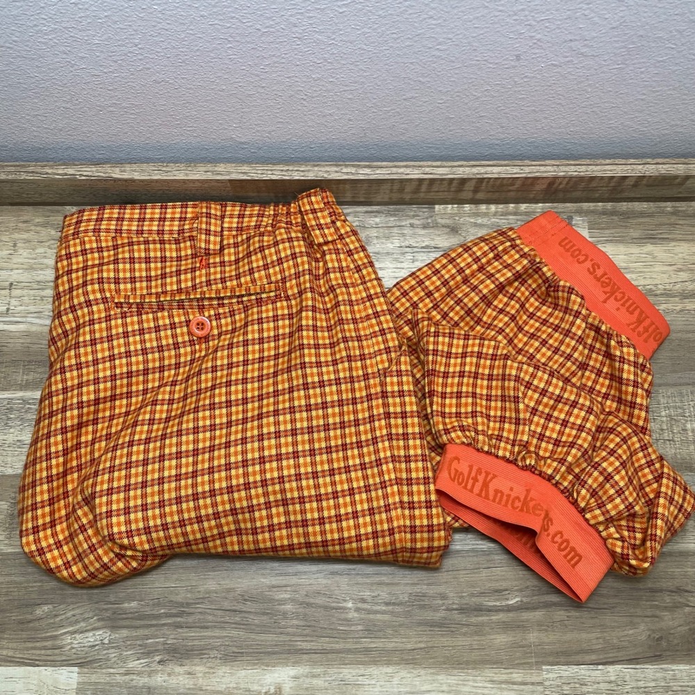 GolfKnickers.Com‎ Trouser Pants Mens 40 Orange Black Watch Plaid Double Pleated